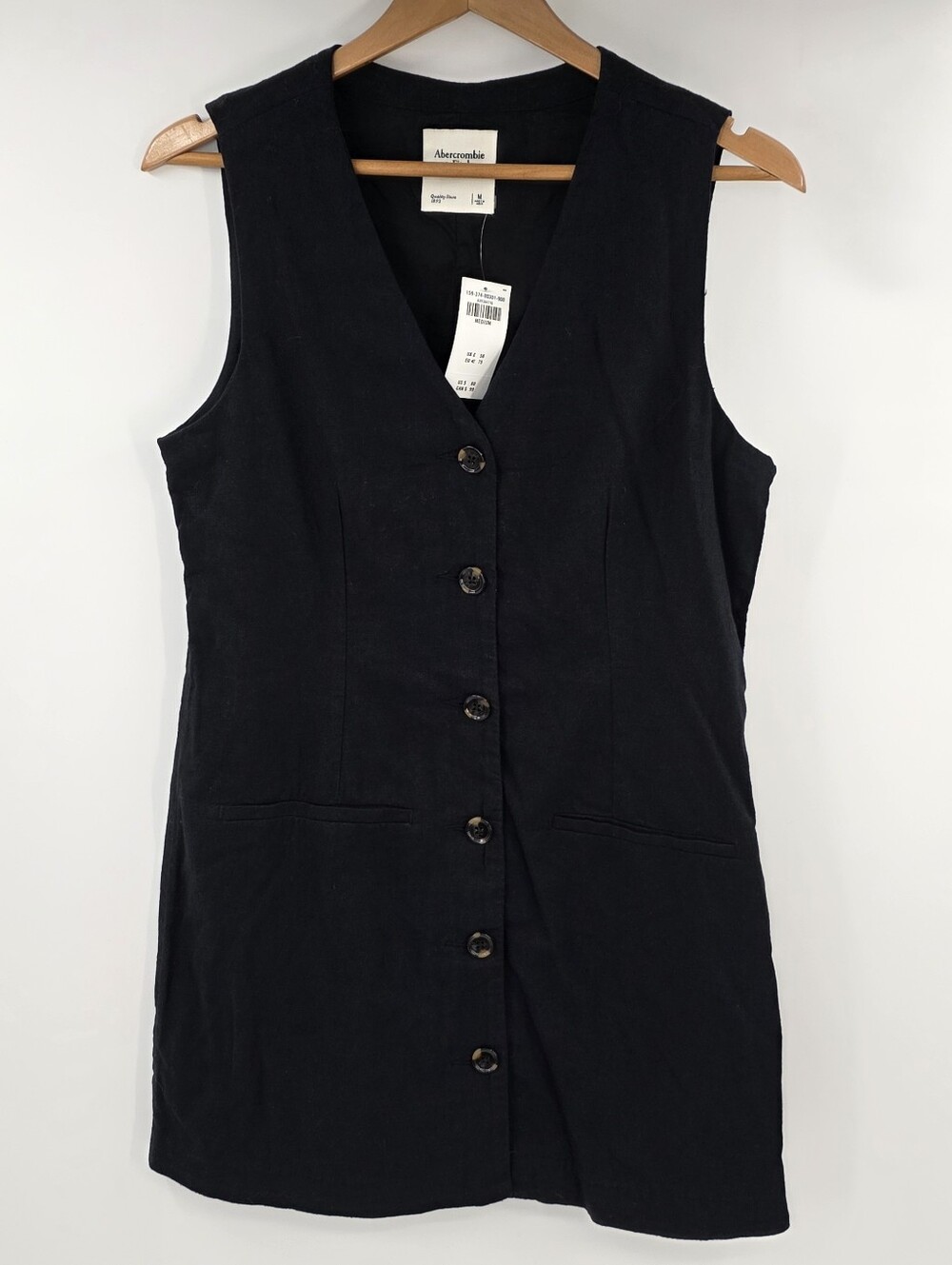 Abercrombie & Fitch NEW Black Vest Mini Dress Linen Blend Women's Medium M